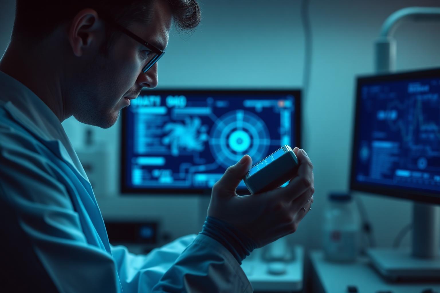 Cientista em laboratório de biotecnologia farmacêutica
