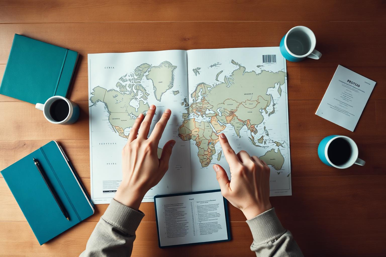 Mapa-múndi destacando a presença internacional do ecossistema Inovmed em hubs de inovação em saúde