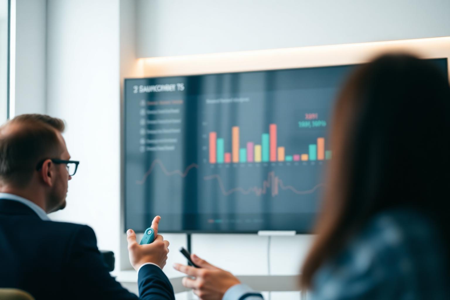 Founder de startup de saúde apresentando métricas de tração e roadmap de produto a investidores em rodada de captação
