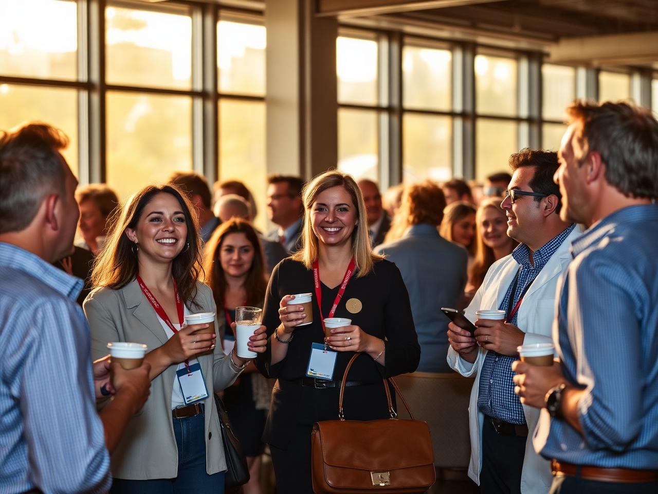 Comunidade Inovmed reunida em networking pós-evento — founders, médicos e investidores conversando em pequenos grupos